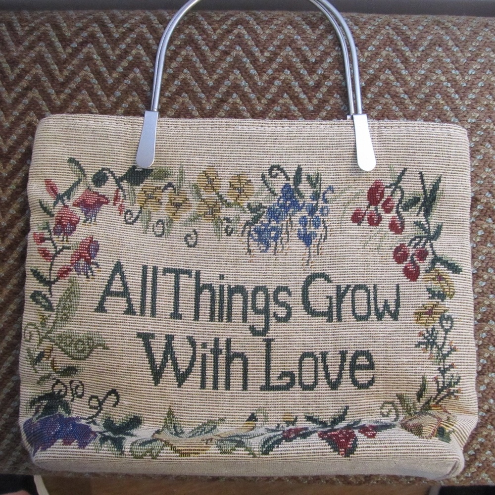 Vintage Super Sweet Tapestry Handbag with Metal Handles
